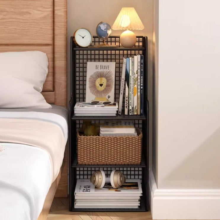 Minimalist Iron 4-Tier Side Cabinet Nightstand — Black