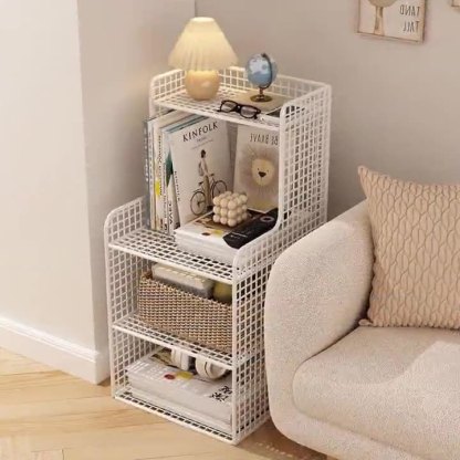 Minimalist Iron 4-Tier Side Cabinet Nightstand — Black