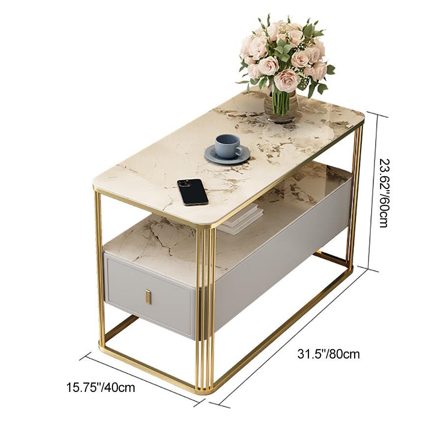 Modern Porcelain Slab Microfiber Leather 2-Tier Side Table