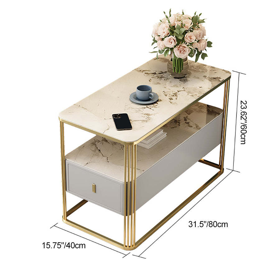 Modern Porcelain Slab Microfiber Leather 2-Tier Side Table
