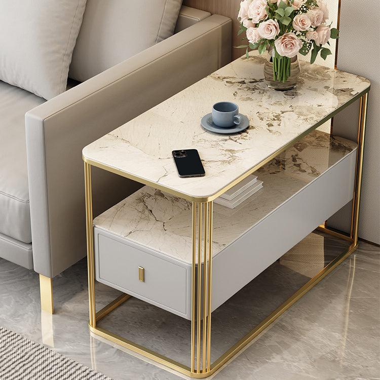 Modern Porcelain Slab Microfiber Leather 2-Tier Side Table