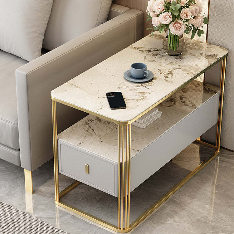 Modern Porcelain Slab Microfiber Leather 2-Tier Side Table