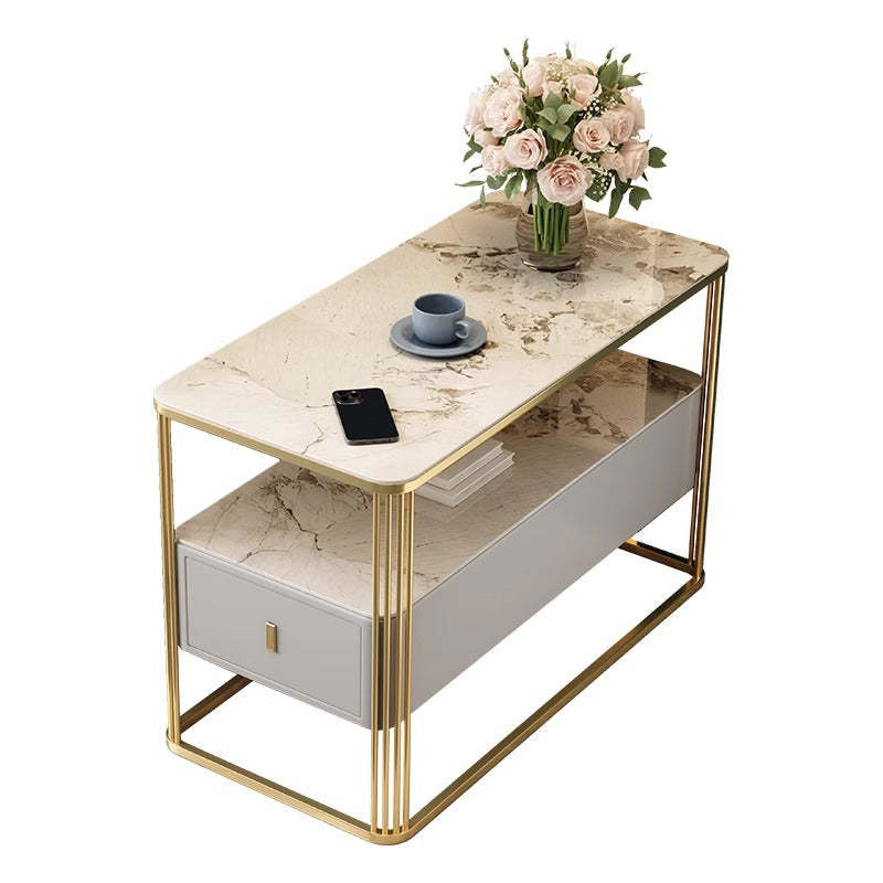 Modern Porcelain Slab Microfiber Leather 2-Tier Side Table
