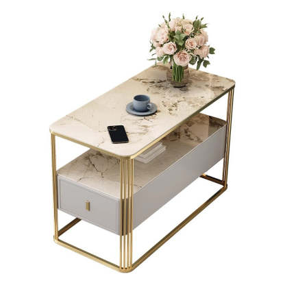 Modern Porcelain Slab Microfiber Leather 2-Tier Side Table
