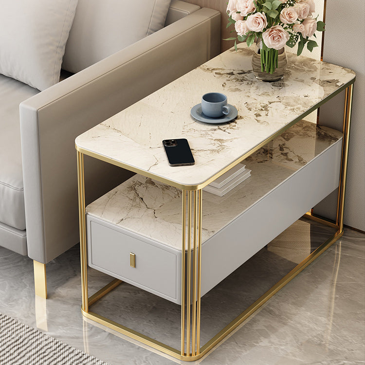 Modern Porcelain Slab Microfiber Leather 2-Tier Side Table