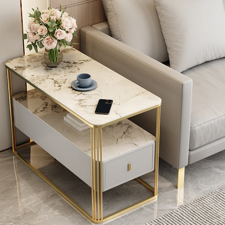 Modern Porcelain Slab Microfiber Leather 2-Tier Side Table