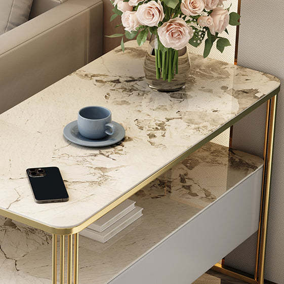 Modern Porcelain Slab Microfiber Leather 2-Tier Side Table