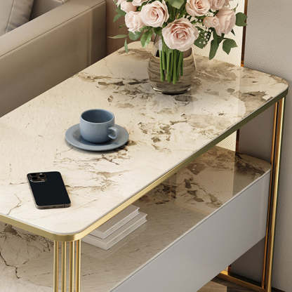 Modern Porcelain Slab Microfiber Leather 2-Tier Side Table
