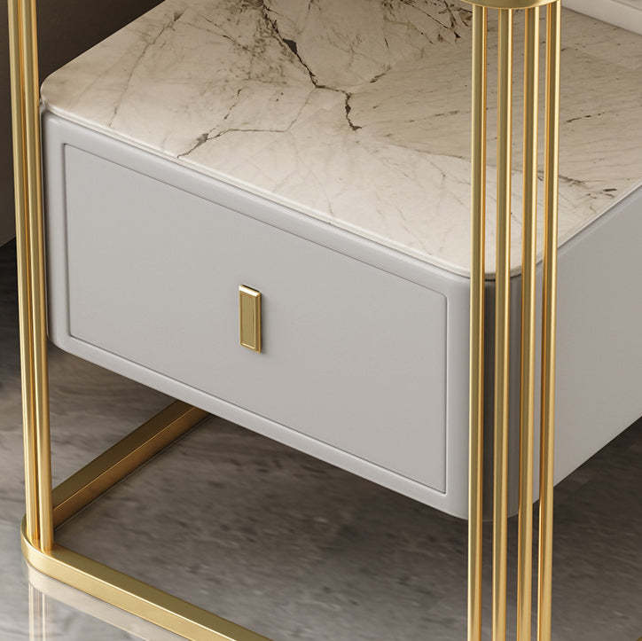 Modern Porcelain Slab Microfiber Leather 2-Tier Side Table