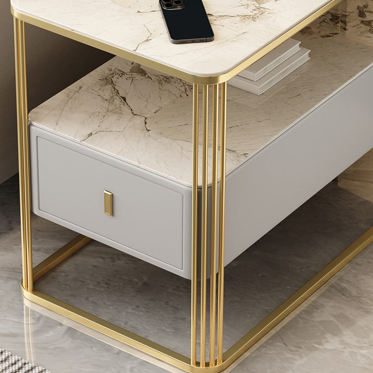 Modern Porcelain Slab Microfiber Leather 2-Tier Side Table