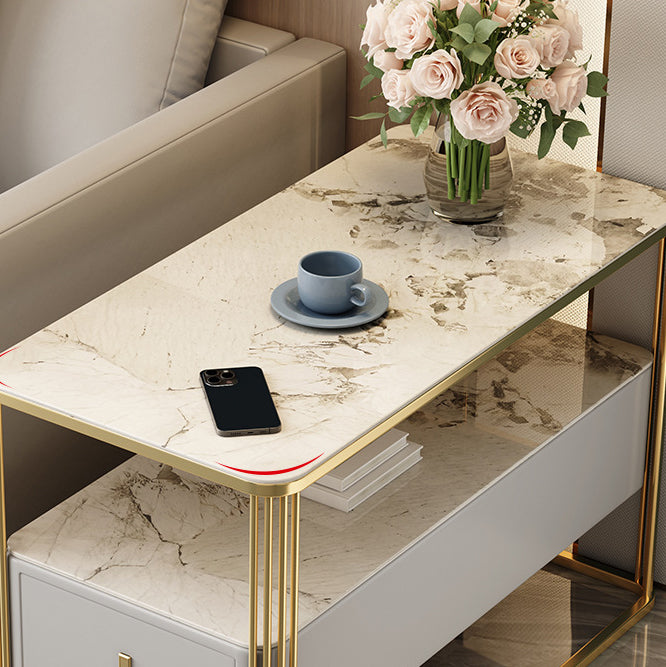 Modern Porcelain Slab Microfiber Leather 2-Tier Side Table