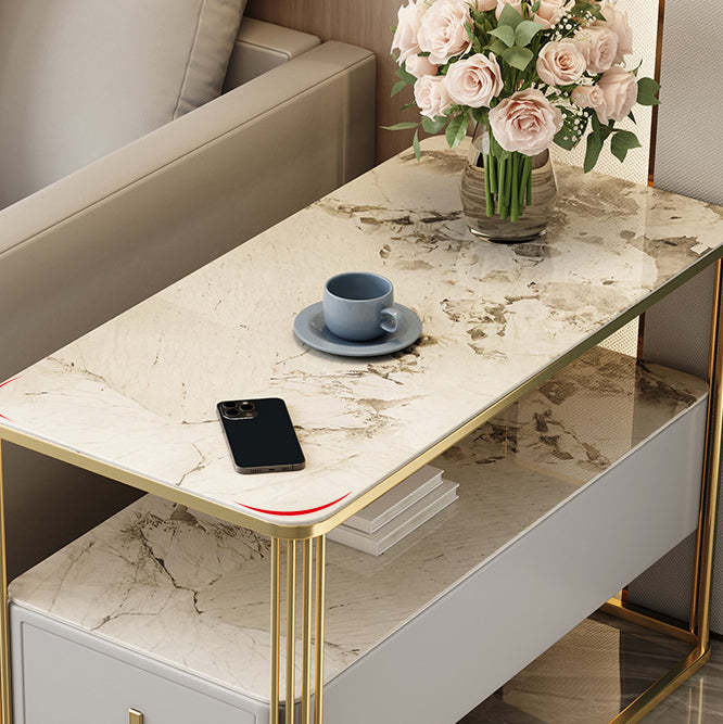 Modern Porcelain Slab Microfiber Leather 2-Tier Side Table