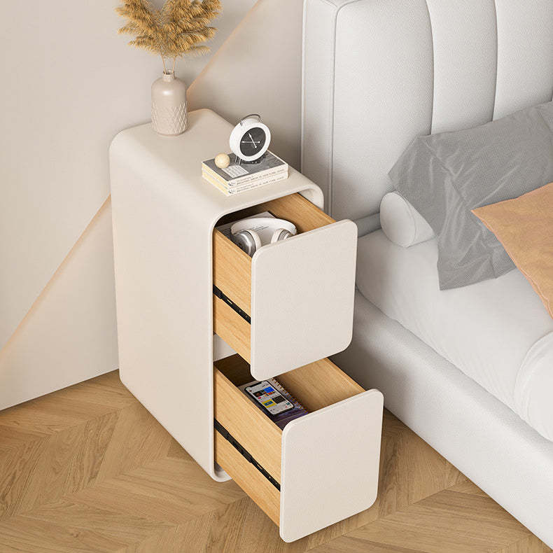 Minimalist Wood 2-Drawer Nightstand — Beige