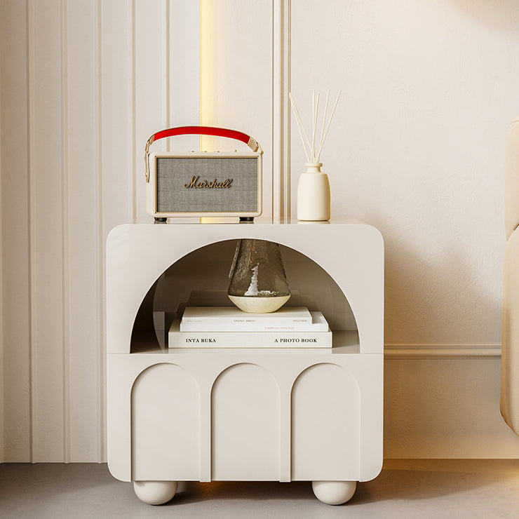 French Wood Arch 1-Drawer Nightstand — White