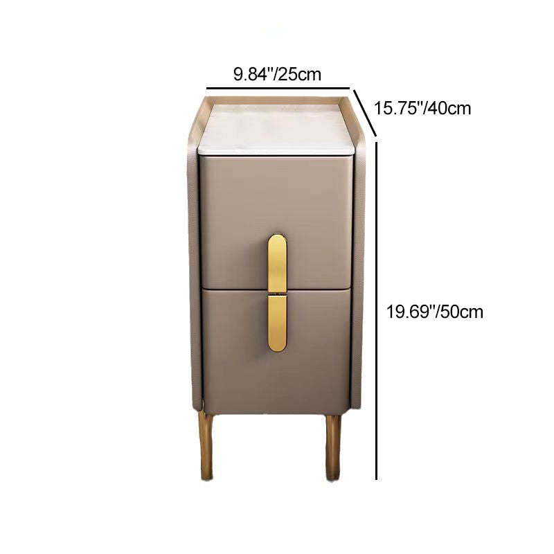 Nordic Slab Leather Wood 2-Drawer Nightstand