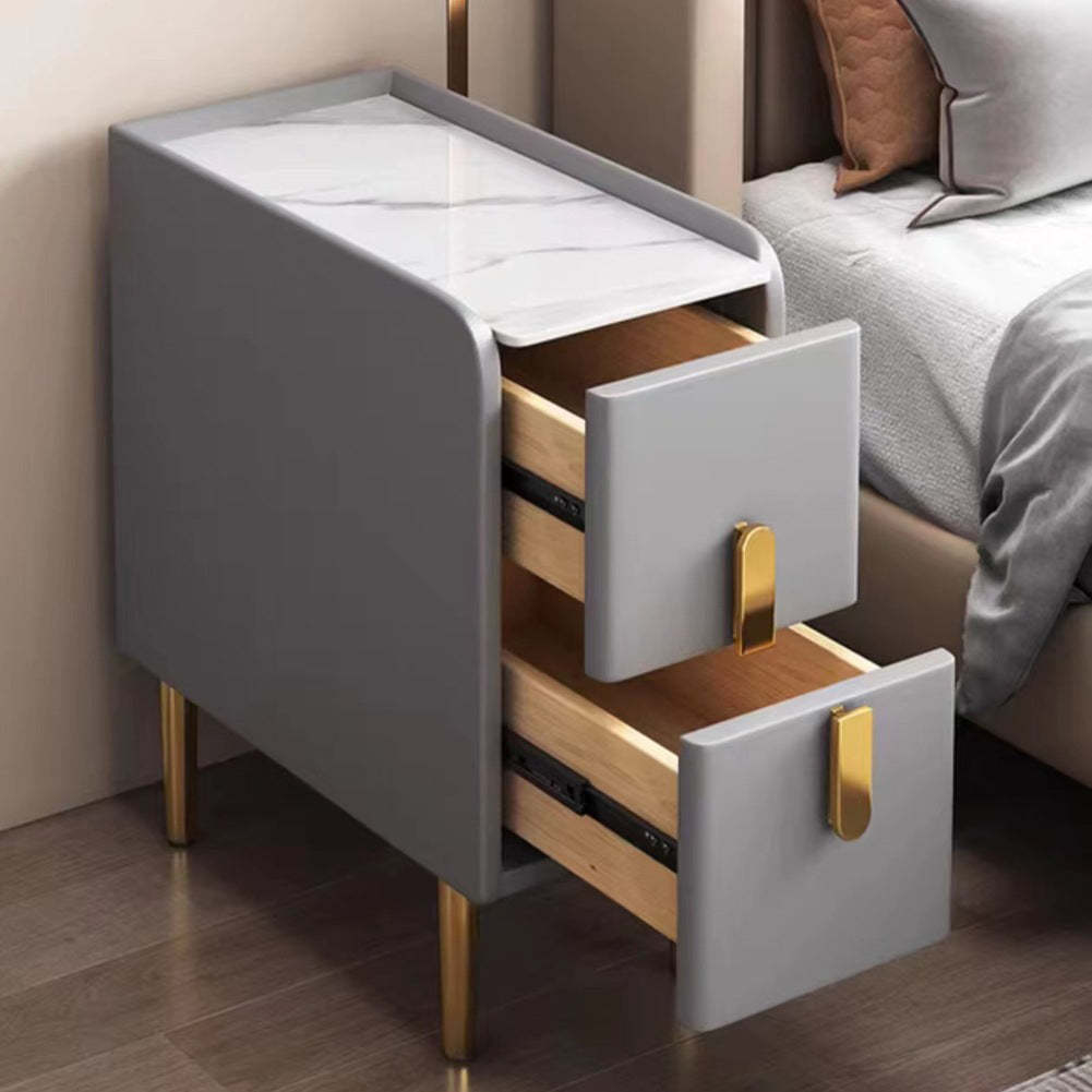 Nordic Slab Leather Wood 2-Drawer Nightstand