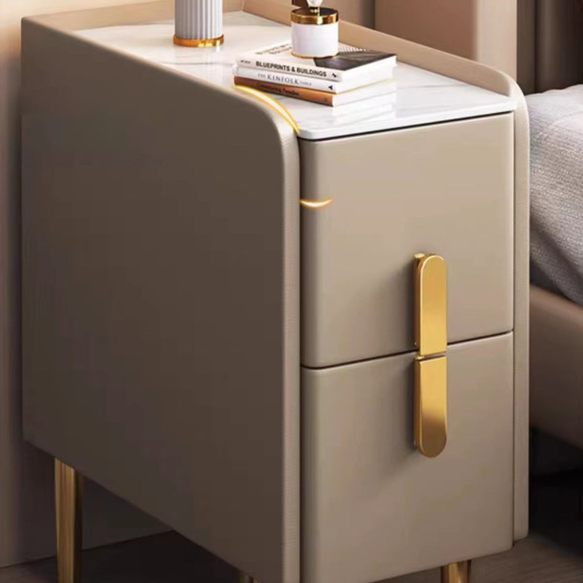 Nordic Slab Leather Wood 2-Drawer Nightstand