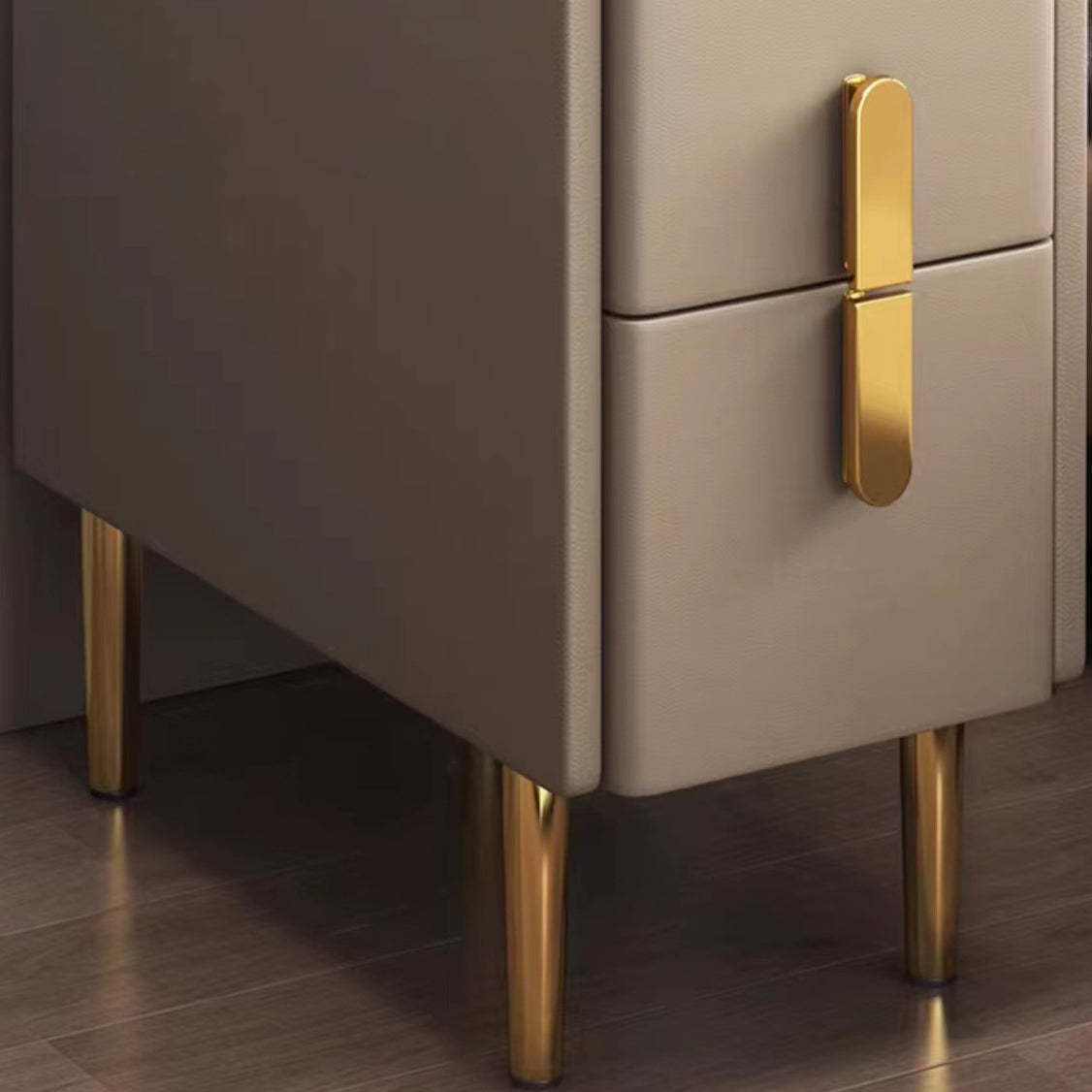 Nordic Slab Leather Wood 2-Drawer Nightstand