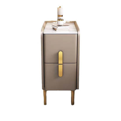 Nordic Slab Leather Wood 2-Drawer Nightstand