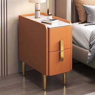 Nordic Slab Leather Wood 2-Drawer Nightstand — Dark Gray