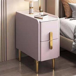 Nordic Slab Leather Wood 2-Drawer Nightstand — Light Gray