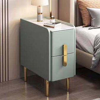 Nordic Slab Leather Wood 2-Drawer Nightstand — Green