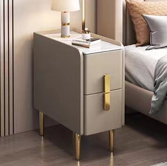 Nordic Slab Leather Wood 2-Drawer Nightstand — Blue