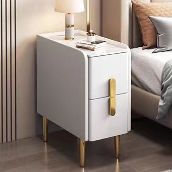 Nordic Slab Leather Wood 2-Drawer Nightstand — Orange