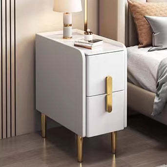 White leather 2-drawer slab nightstands - nordic