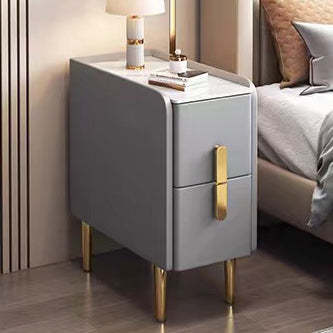 Nordic Slab Leather Wood 2-Drawer Nightstand — White
