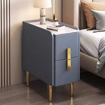 Nordic Slab Leather Wood 2-Drawer Nightstand — Khaki