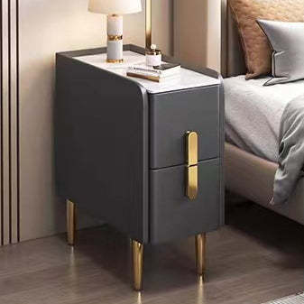 Nordic Slab Leather Wood 2-Drawer Nightstand — Pink