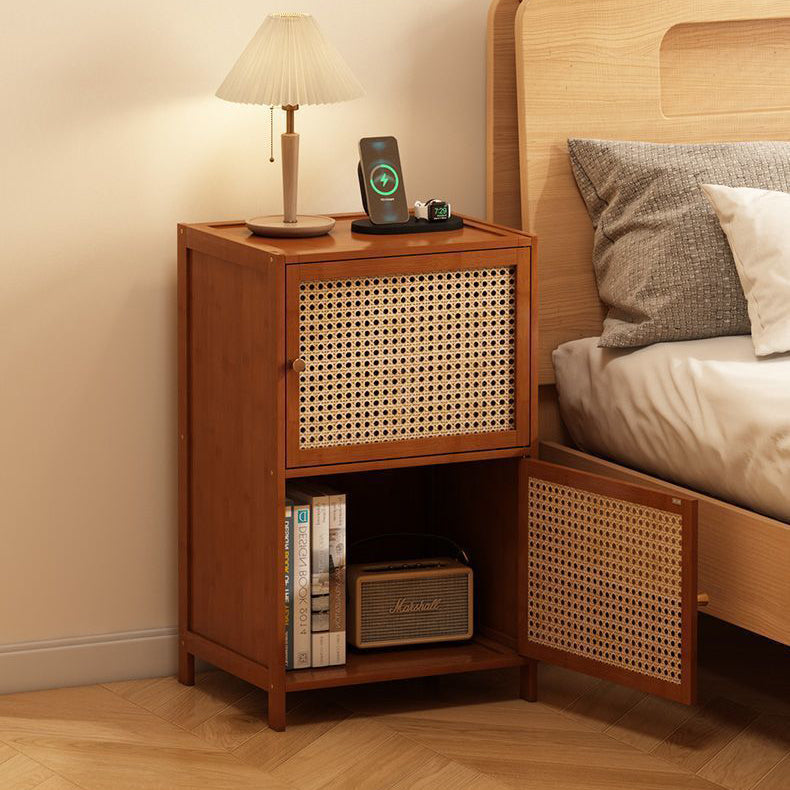 Retro Woven Bamboo Fiberboard 2-Cabinet Storage