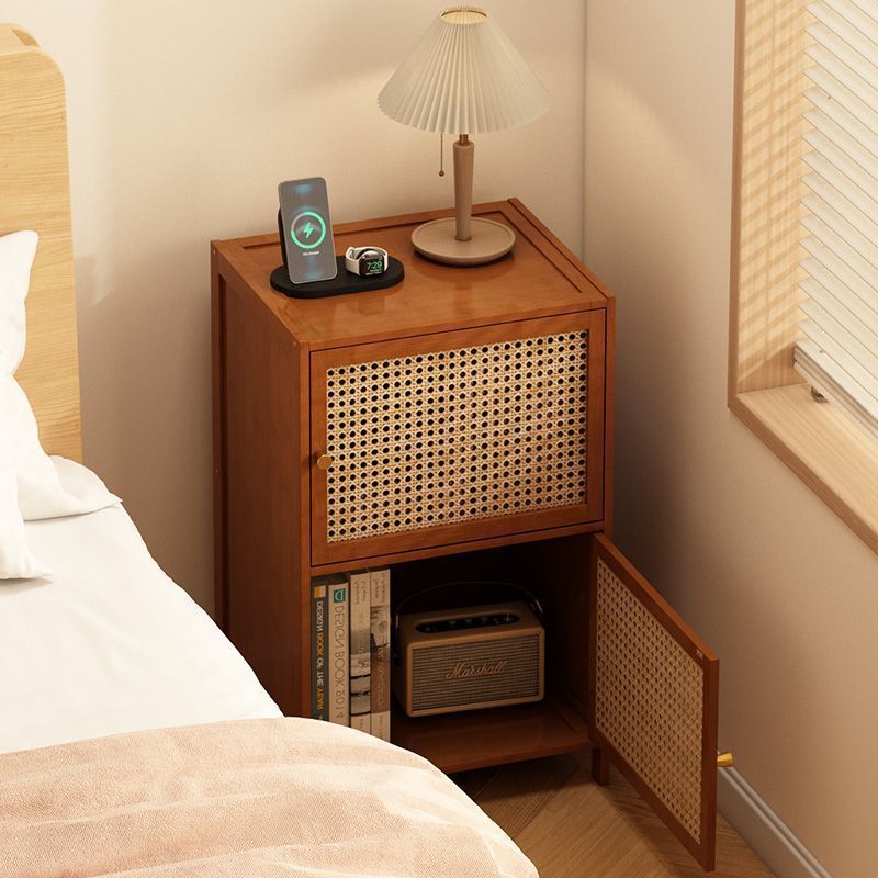 Retro Woven Bamboo Fiberboard 2-Cabinet Storage