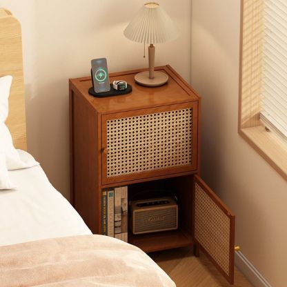 Retro Woven Bamboo Fiberboard 2-Cabinet Storage
