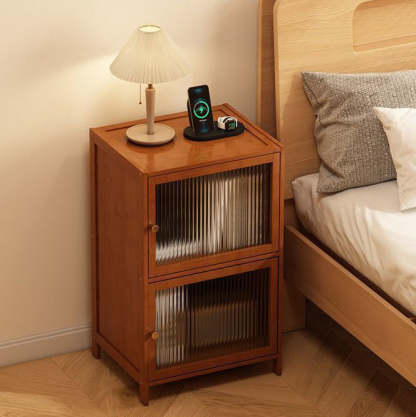 Retro Woven Bamboo Fiberboard 2-Cabinet Storage — Weaving Door