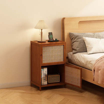 Retro Woven Bamboo Fiberboard 2-Cabinet Storage