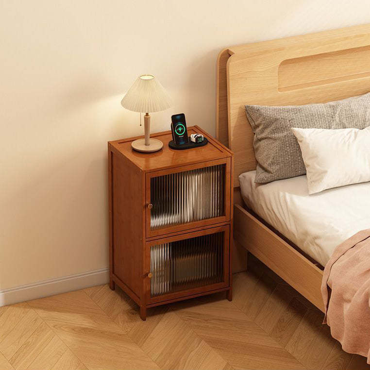 Retro Woven Bamboo Fiberboard 2-Cabinet Storage