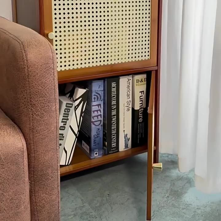 Retro Woven Bamboo Fiberboard 2-Cabinet Storage