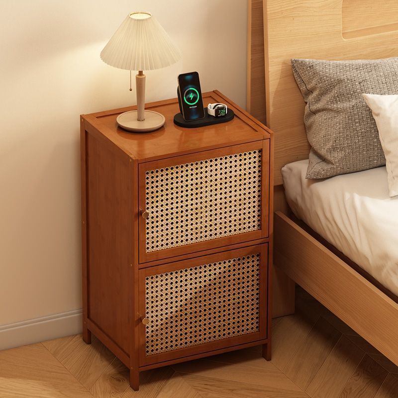 Retro Woven Bamboo Fiberboard 2-Cabinet Storage