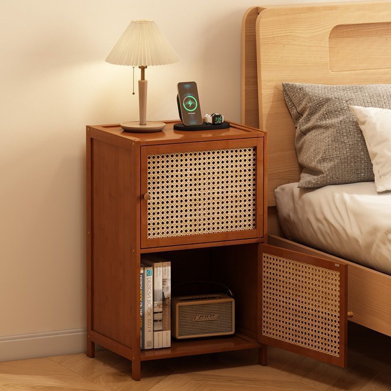 Retro Woven Bamboo Fiberboard 2-Cabinet Storage