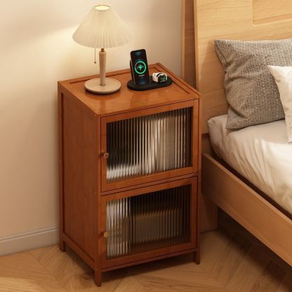 Retro Woven Bamboo Fiberboard 2-Cabinet Storage