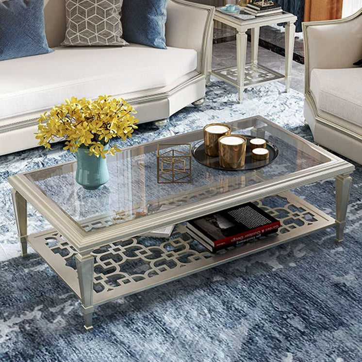 Nordic Beech Wood Glass Hollow 2-Tier Coffee Table