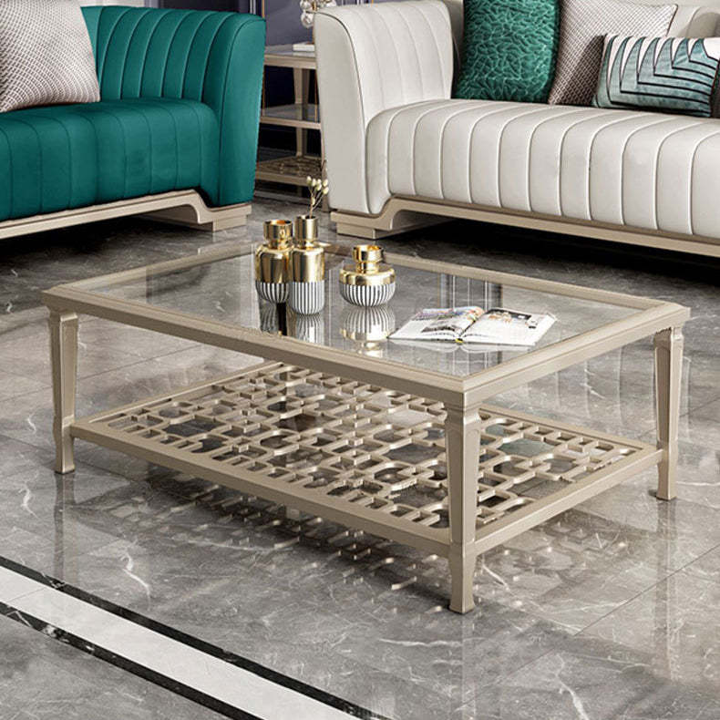 Nordic Beech Wood Glass Hollow 2-Tier Coffee Table