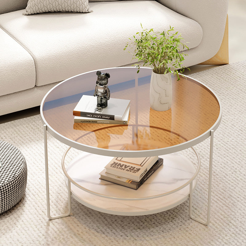Nordic Glass Iron Round Coffee Table 2-Tier