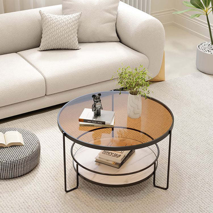 Nordic round 2-tier black iron coffee tables — 17.5" H x 23.5" Dia / Tea