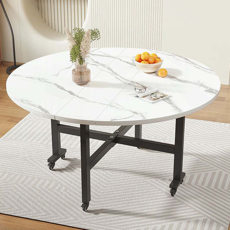 Minimalist Carbon Steel Foldable Round Dining Table for 3-10 — Teak Color