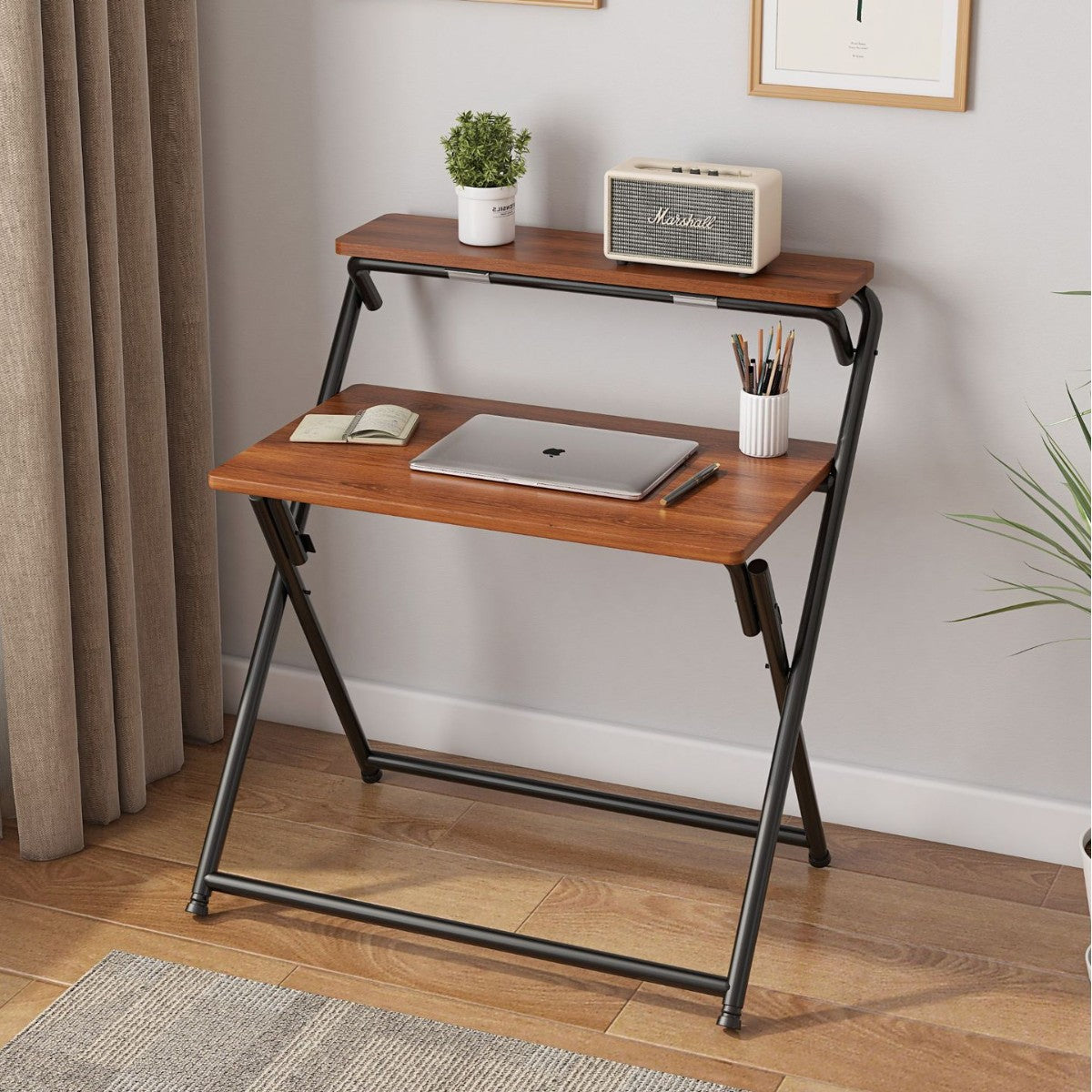 Minimalist Carbon Steel Foldable 2-Tier Rectangular Desk