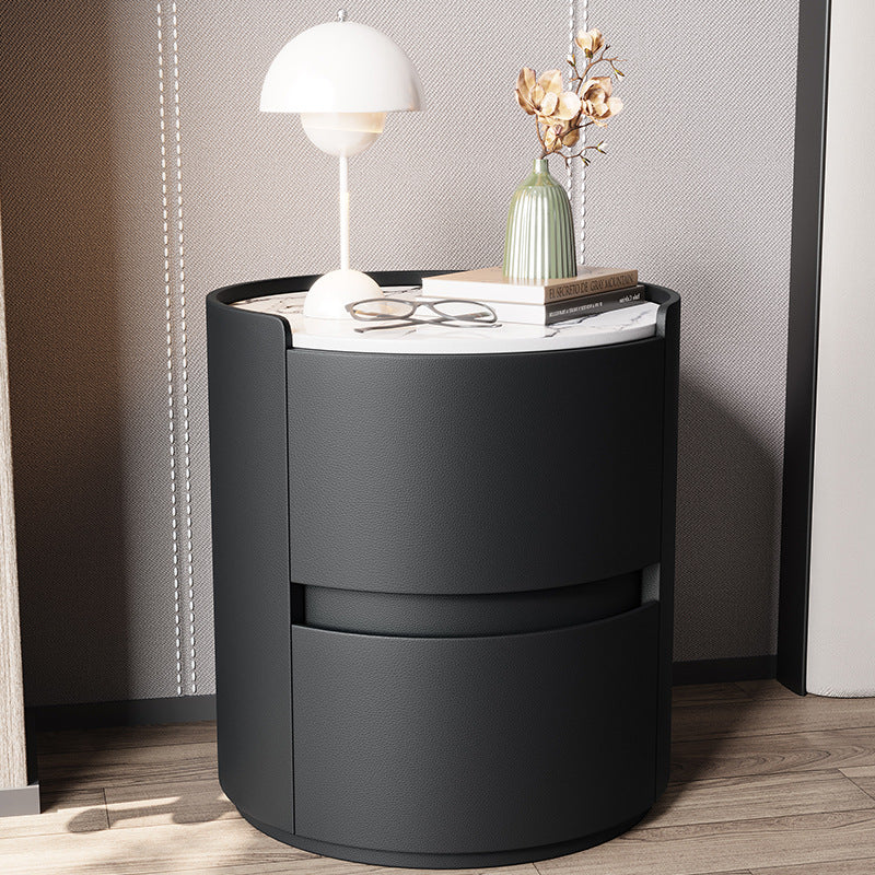 Minimalist Leather Velvet Rock Slab 2-Drawer — White