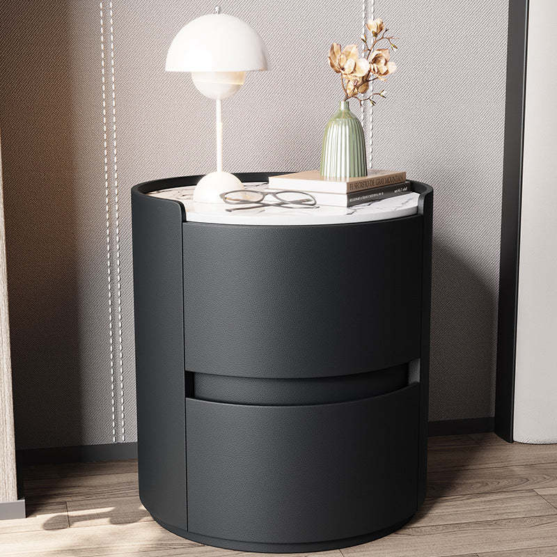 Minimalist Leather Velvet Rock Slab 2-Drawer — White